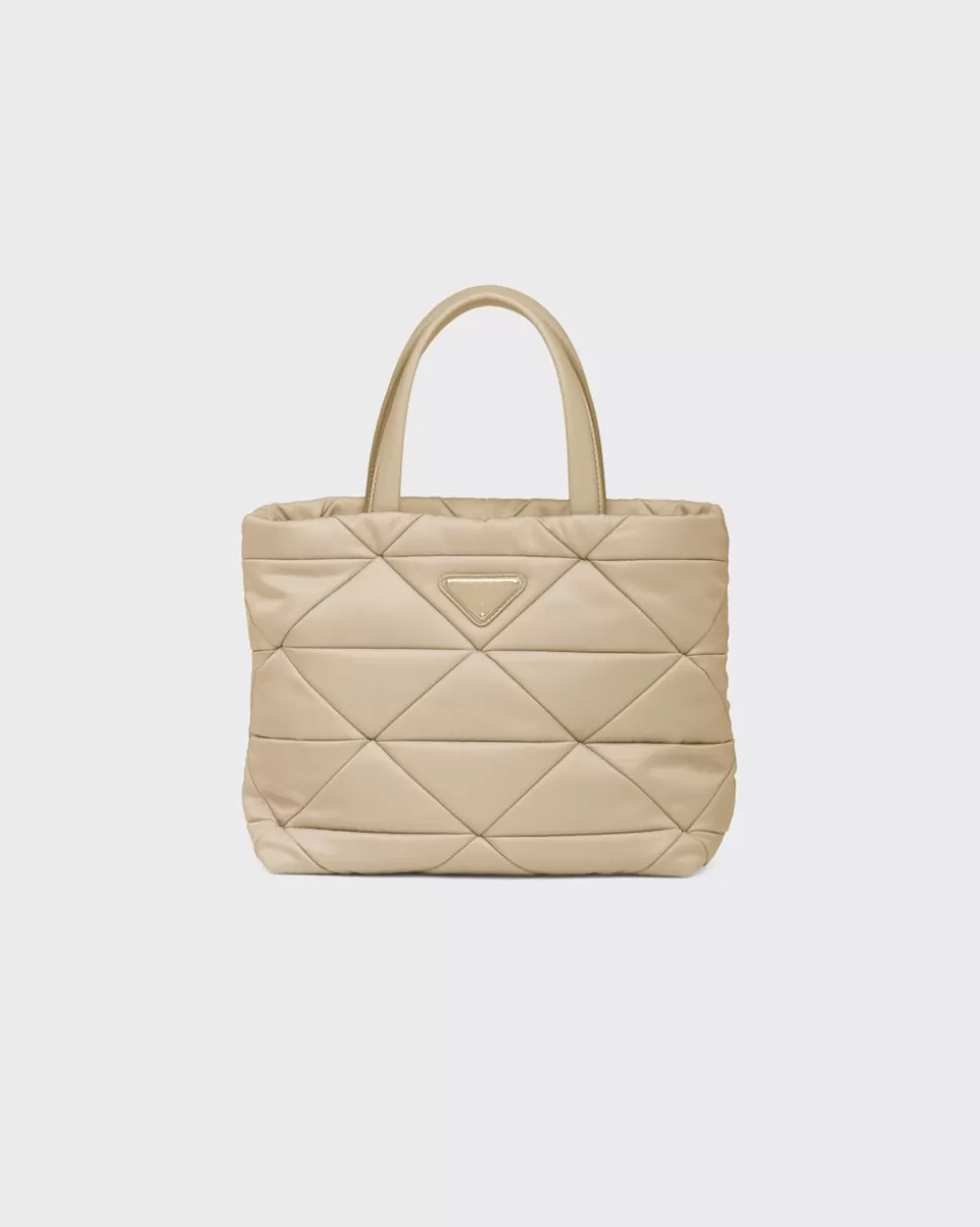 Fashion Prada Tote Bag Aus Gepolstertem Re-nylon Wüstenbeige