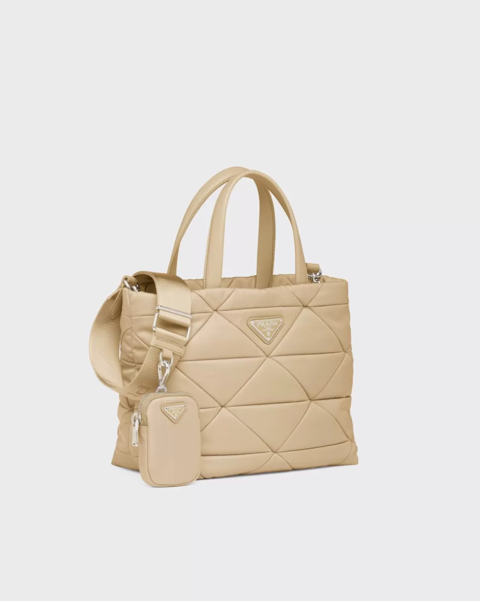 Fashion Prada Tote Bag Aus Gepolstertem Re-nylon Wüstenbeige