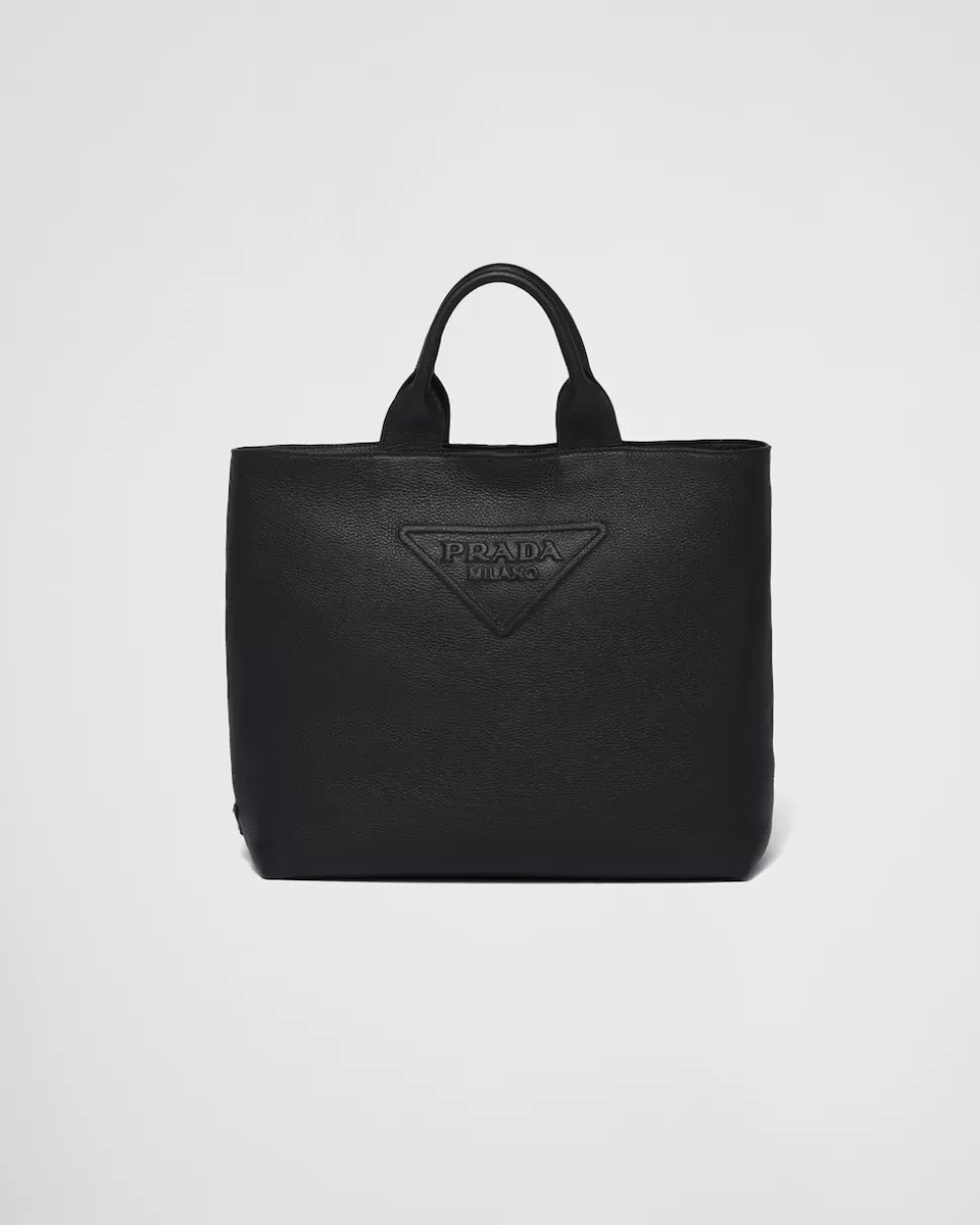 Fashion Prada Tote Bag Aus Leder Schwarz