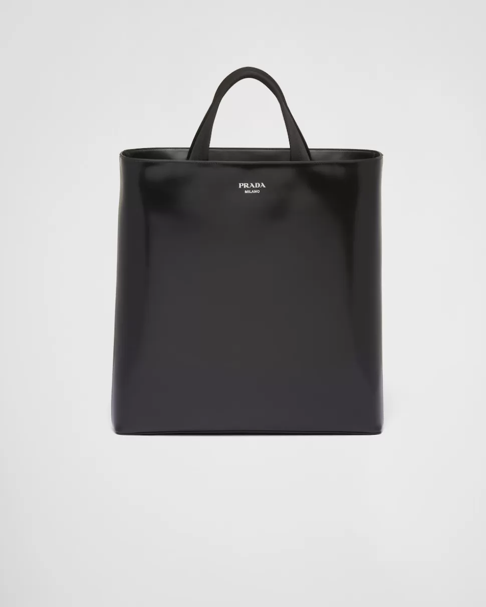 Fashion Prada Tote Bag Aus Leder Schwarz