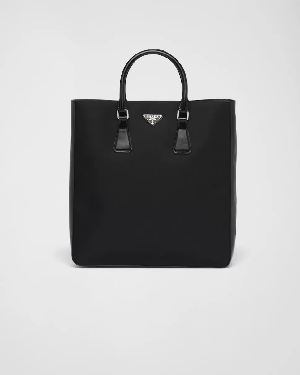 Best Sale Prada Tote Bag Aus Re-nylon Und Gebürstetem Leder Schwarz