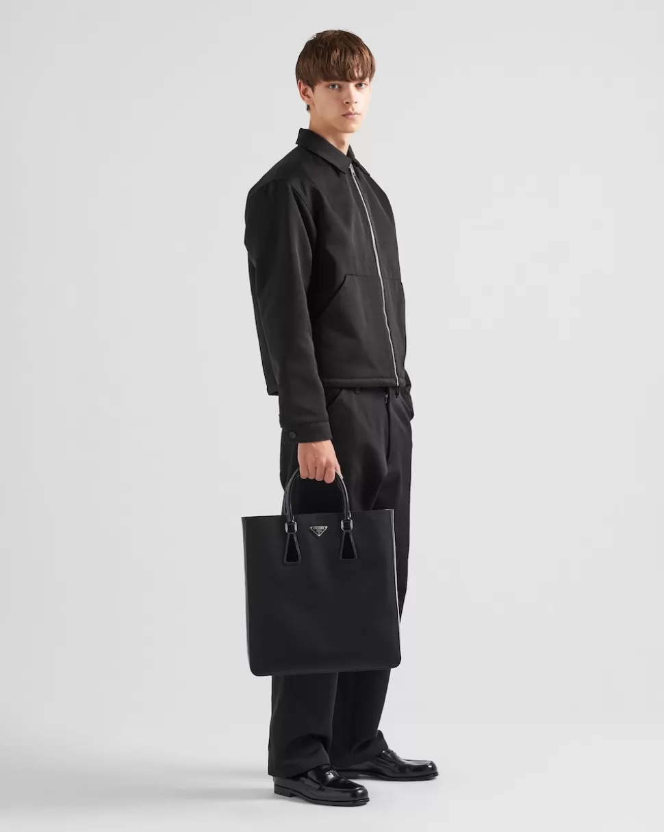 Best Sale Prada Tote Bag Aus Re-nylon Und Gebürstetem Leder Schwarz