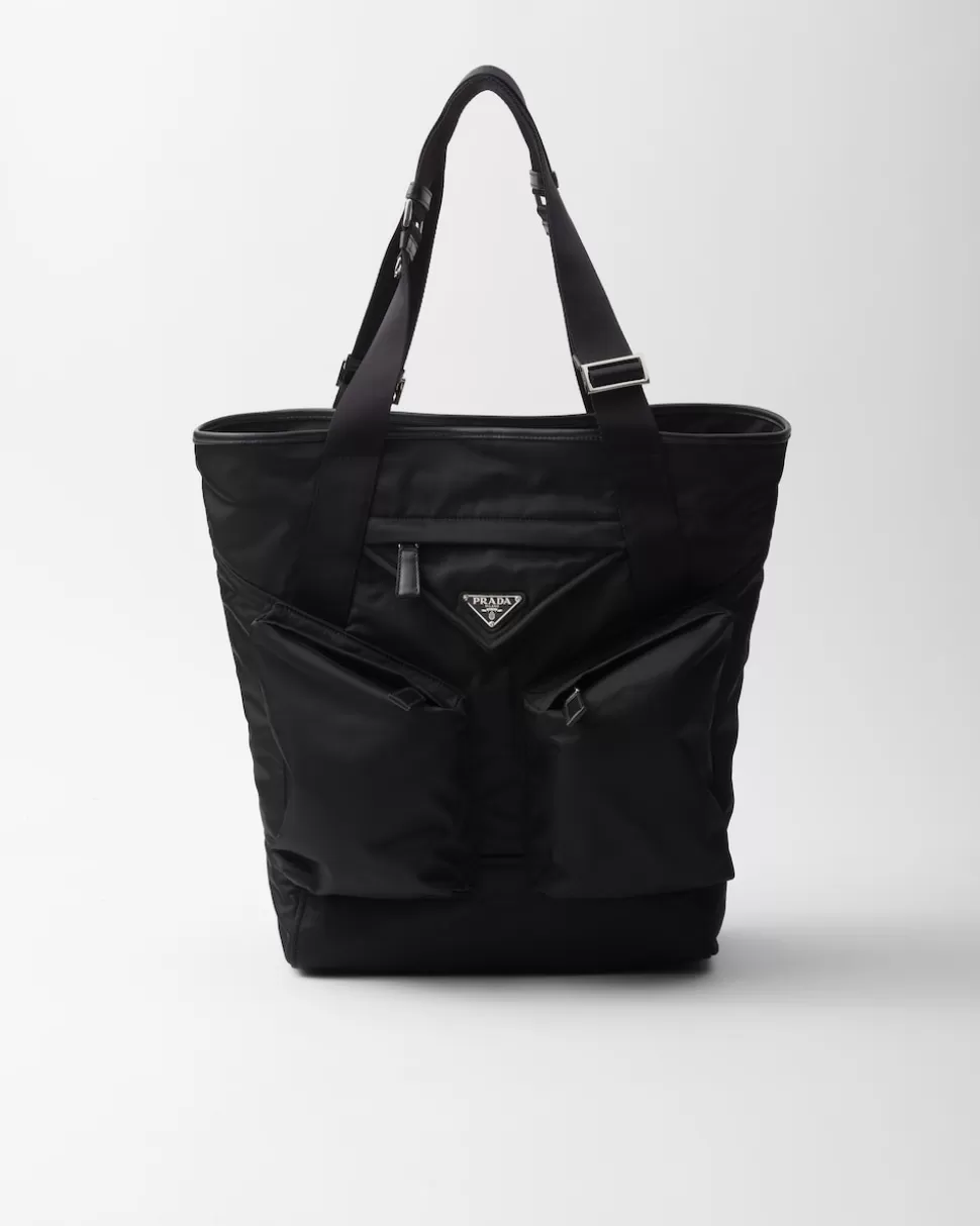 Fashion Prada Tote Bag Aus Re-nylon Und Leder Schwarz