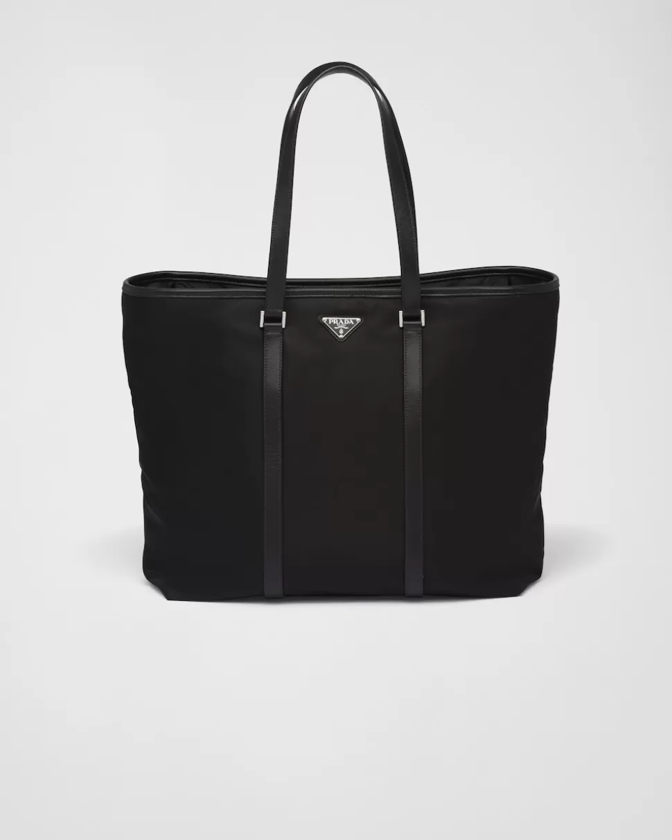 Clearance Prada Tote Bag Aus Re-nylon Und Saffiano-leder Schwarz