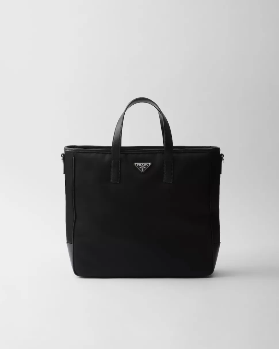 Outlet Prada Tote Bag Aus Re-nylon Und Saffiano-leder Schwarz