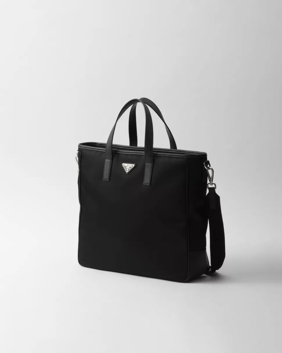 Outlet Prada Tote Bag Aus Re-nylon Und Saffiano-leder Schwarz