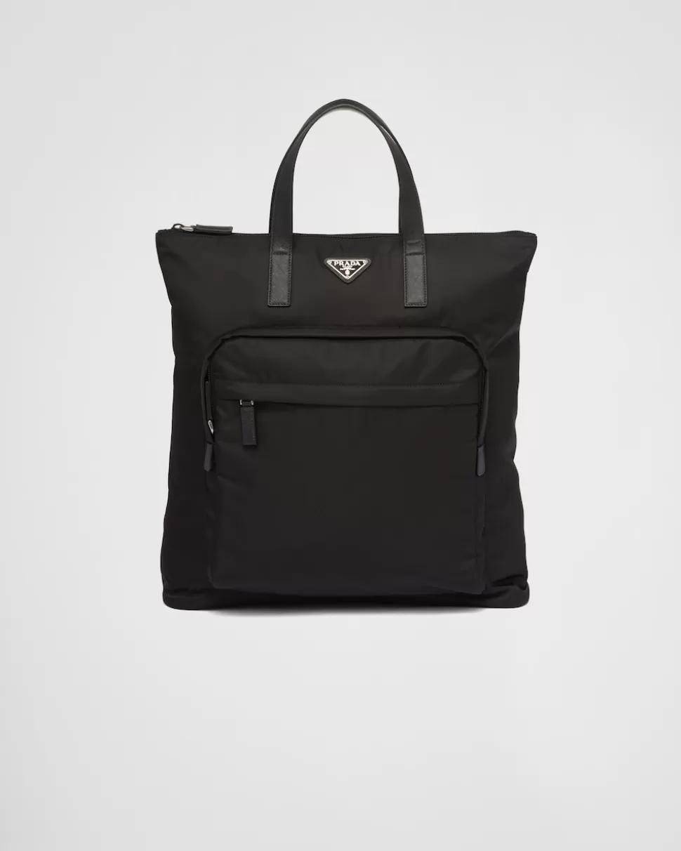 Cheap Prada Tote Bag Aus Re-nylon Und Saffiano-leder Schwarz