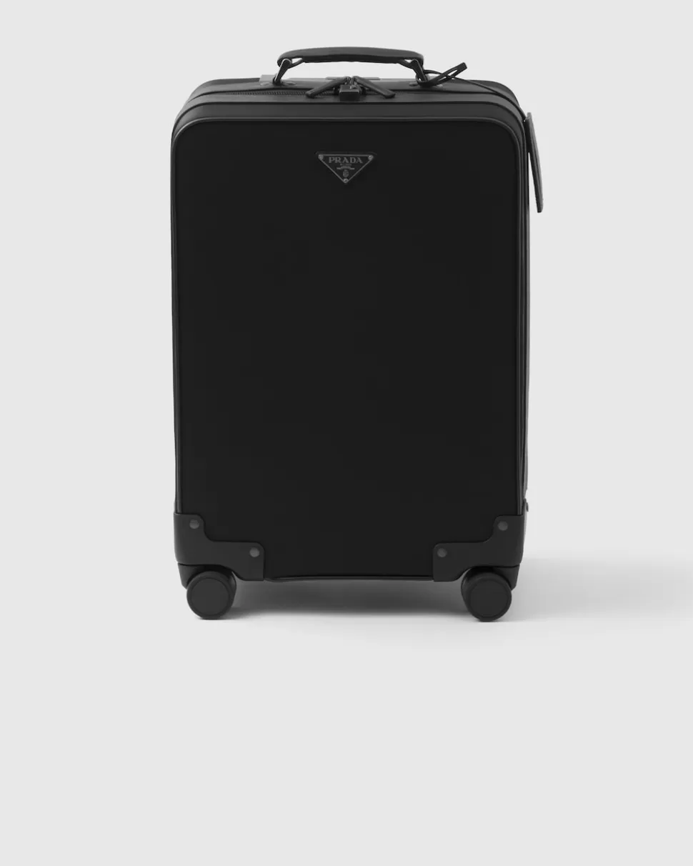 New Prada Trolley-tasche Aus Re-nylon Und Saffiano Schwarz