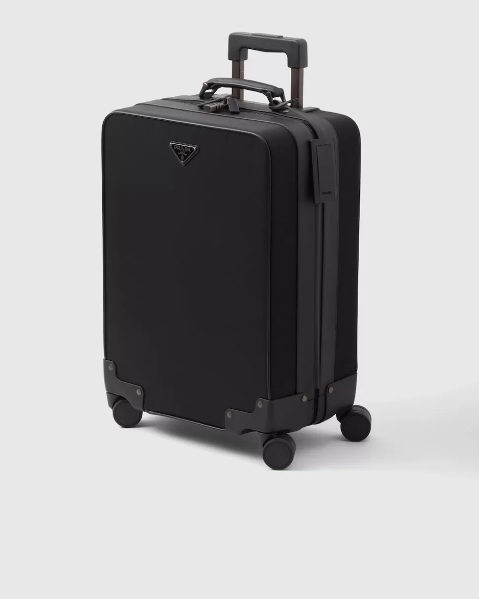 New Prada Trolley-tasche Aus Re-nylon Und Saffiano Schwarz