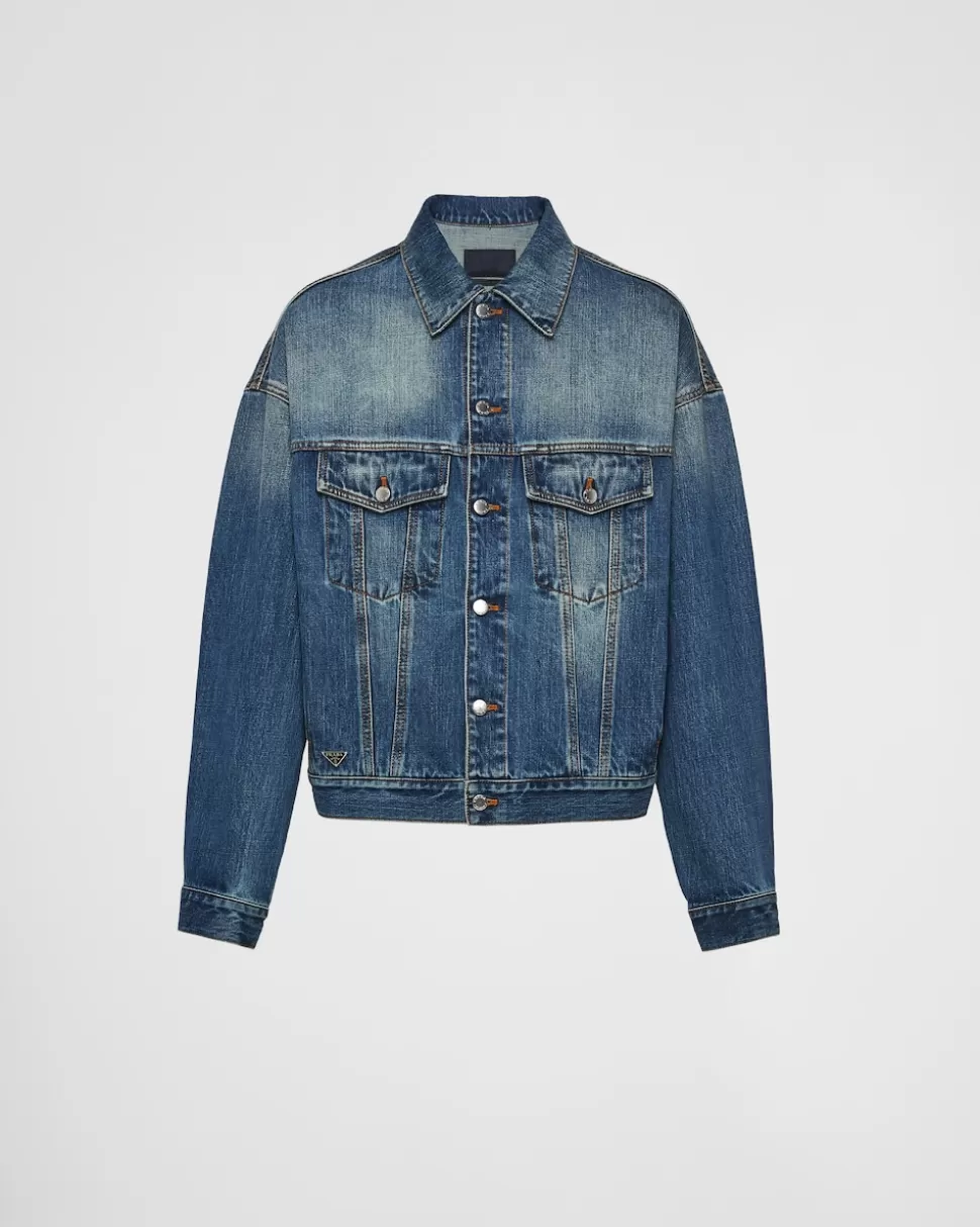 Clearance Prada Truckerjacke Aus Denim Blau