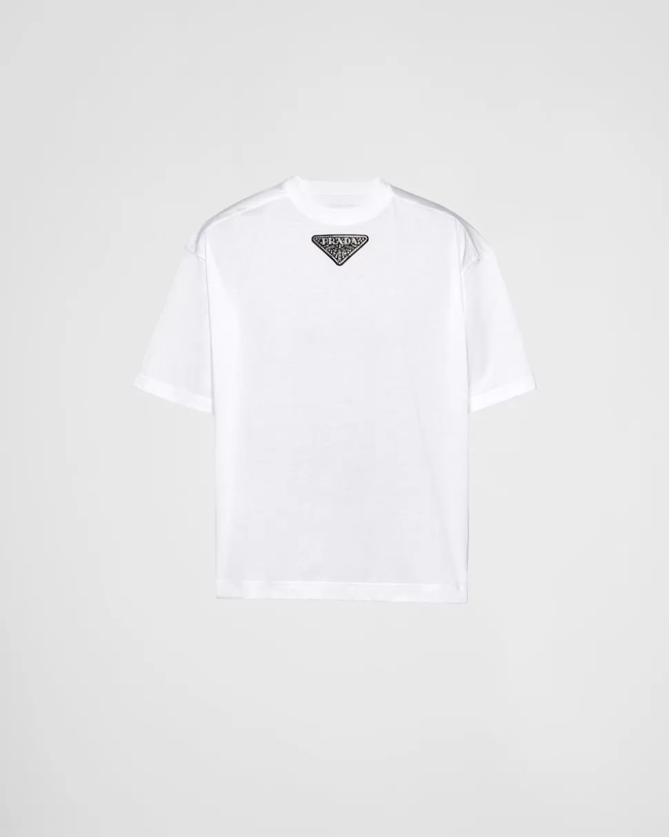 Best Prada T-shirt Aus Jersey Und Re-nylon Weiss