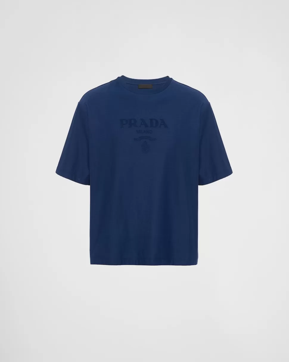 Best Prada T-shirt Aus Technischer Baumwolle Blau