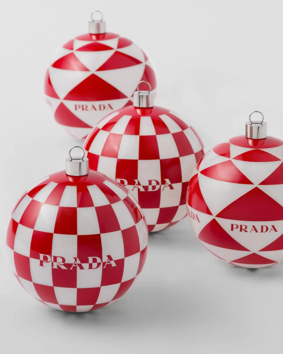 Best Sale Prada Weihnachtsschmuck-set Aus Glas Weiss/Schwarz